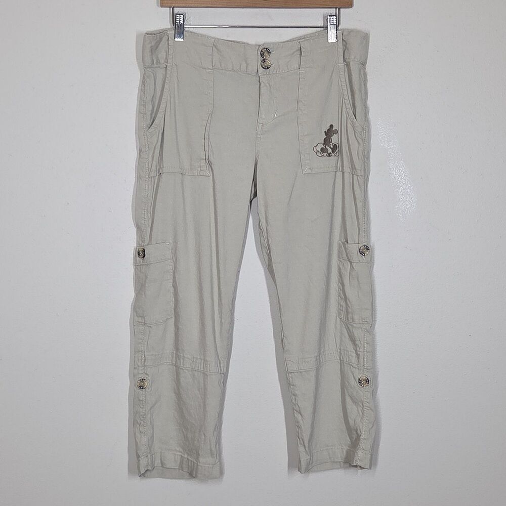Disney Parks House Of Mickey Linen Blend Cargo Convertible Capri Pants 12 Travel